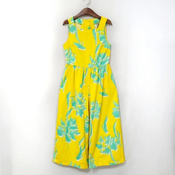 ASOS Pants - ASOS Yellow Green Floral Wide-Leg Jumpsuit Size 16 | Resort Vacation